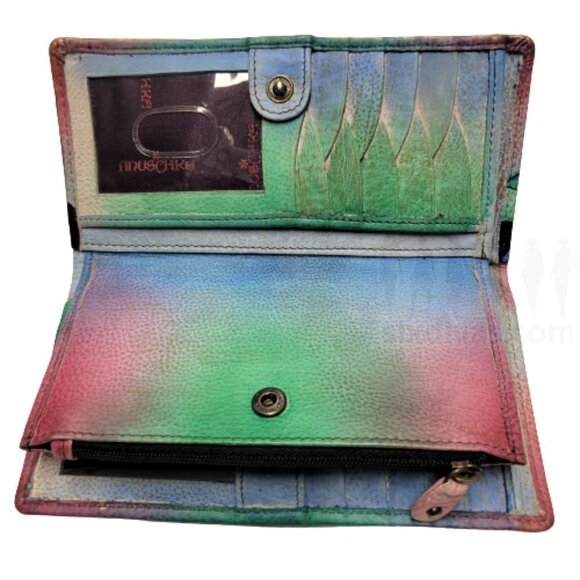 WOMENS anuschka leather hand painted "Luscious lilies" 537-LLY wallet purse - Picture 6 of 8